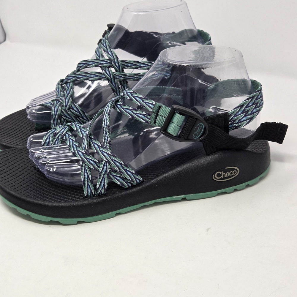Chaco Women's Sandals 9 Green Blue Strappy Toe Loop Sport Comfort Casual Shoes